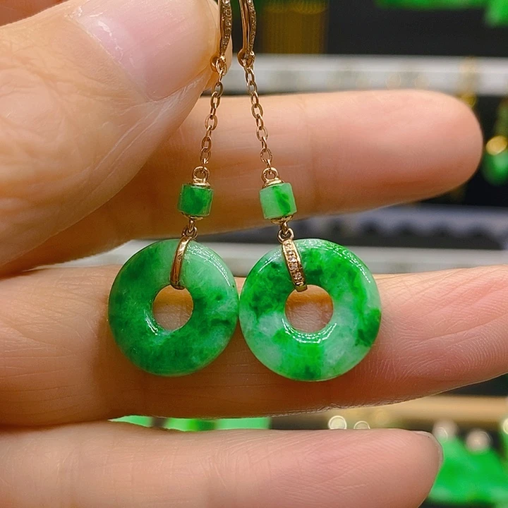 翡翠耳饰18K金镶嵌耳坠