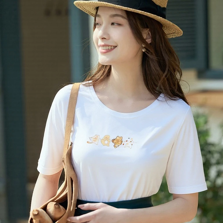 纯棉减龄萌宠短袖T恤女2025夏季宽松百搭显瘦休闲套头上衣t恤