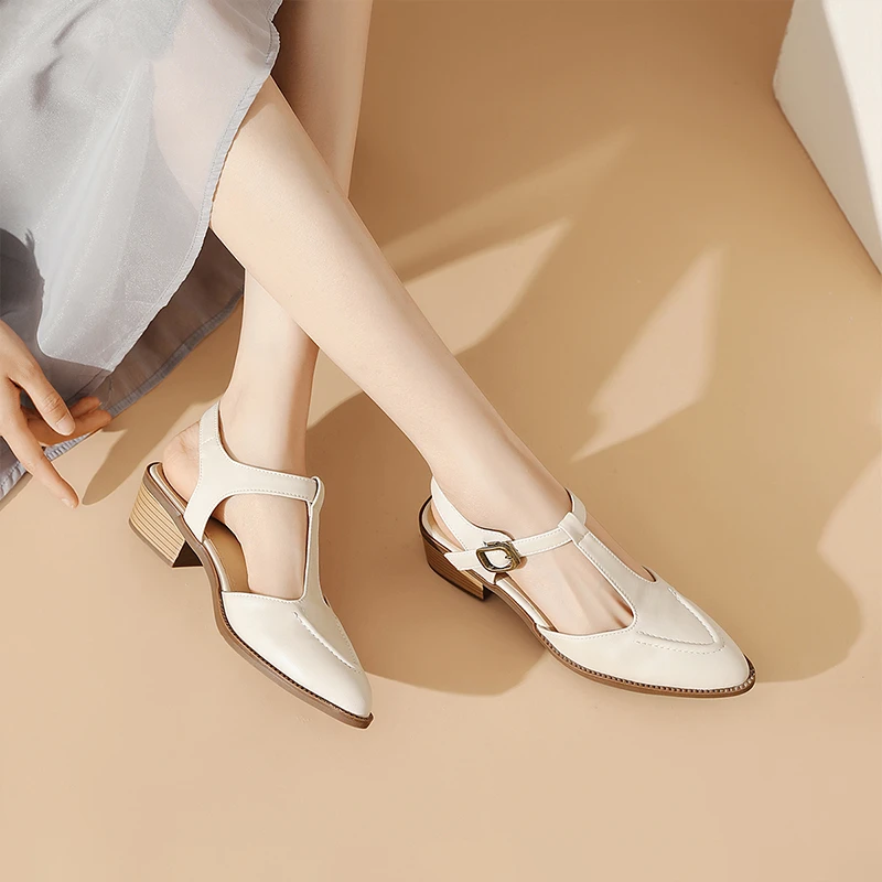 【梦薇】真皮女鞋2025春夏新款气质百搭时尚包头凉鞋DT33235T