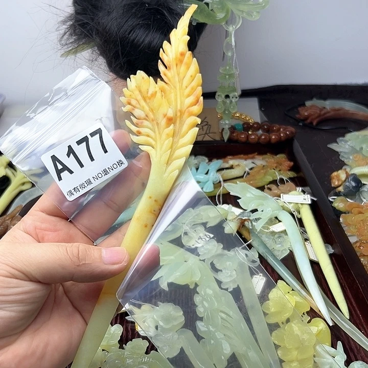 蛇纹石玉发饰合金小***啊