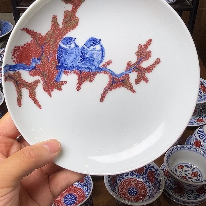 青花釉里红壶承微瑕