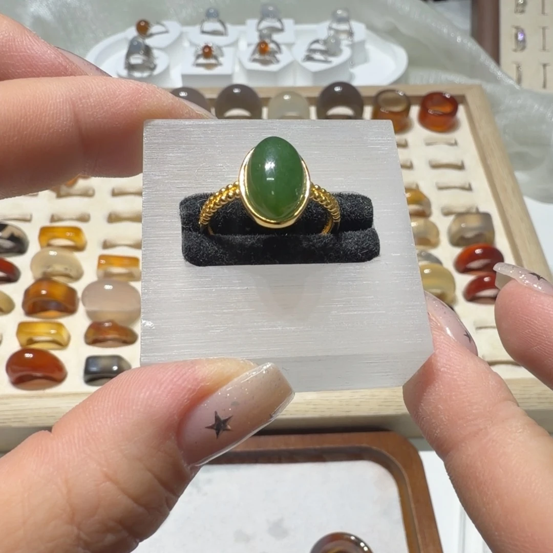 玛瑙/玉髓银S925镀金镶嵌戒指