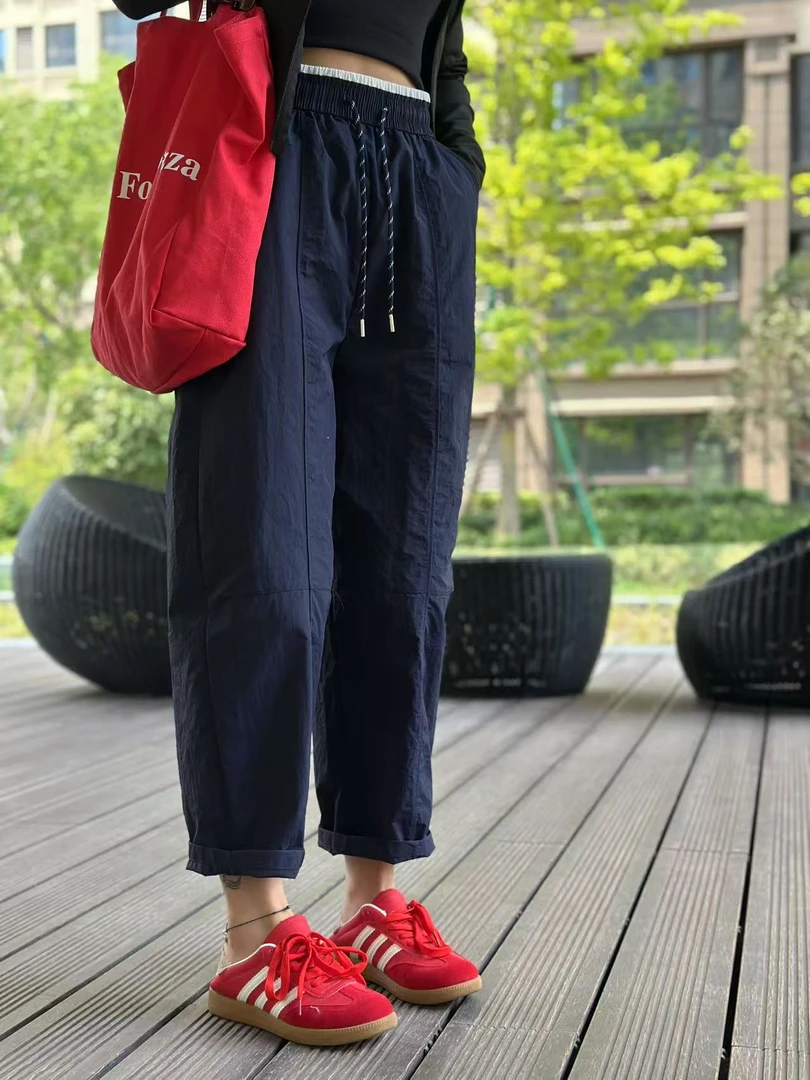 2025夏季高腰抽绳哈伦阔腿裤女春新款显瘦百搭潮流户外运动休闲裤