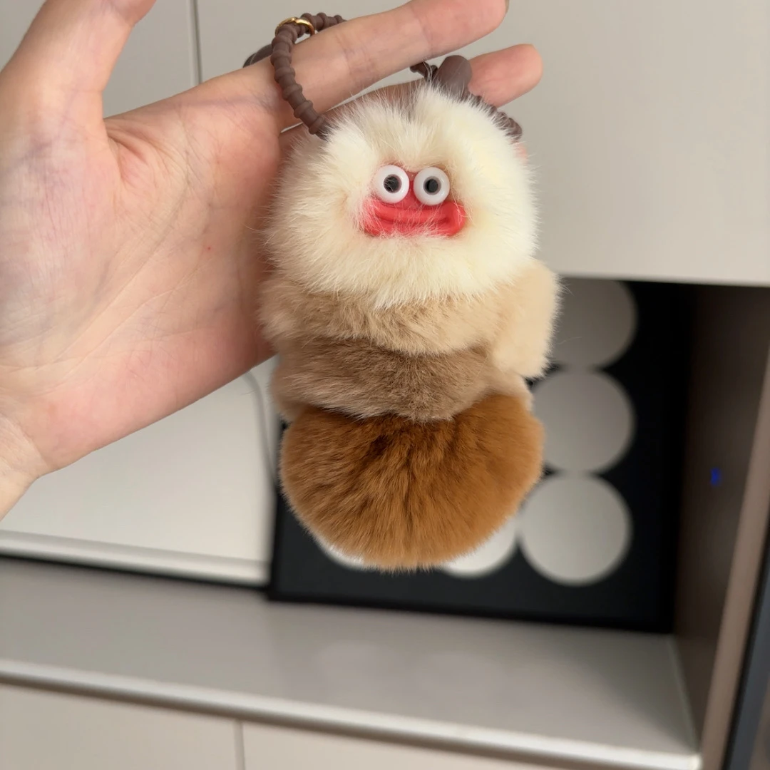 新款毛毛虫可爱獭兔毛汽车钥匙扣挂件毛绒公仔玩偶书包包挂饰礼物