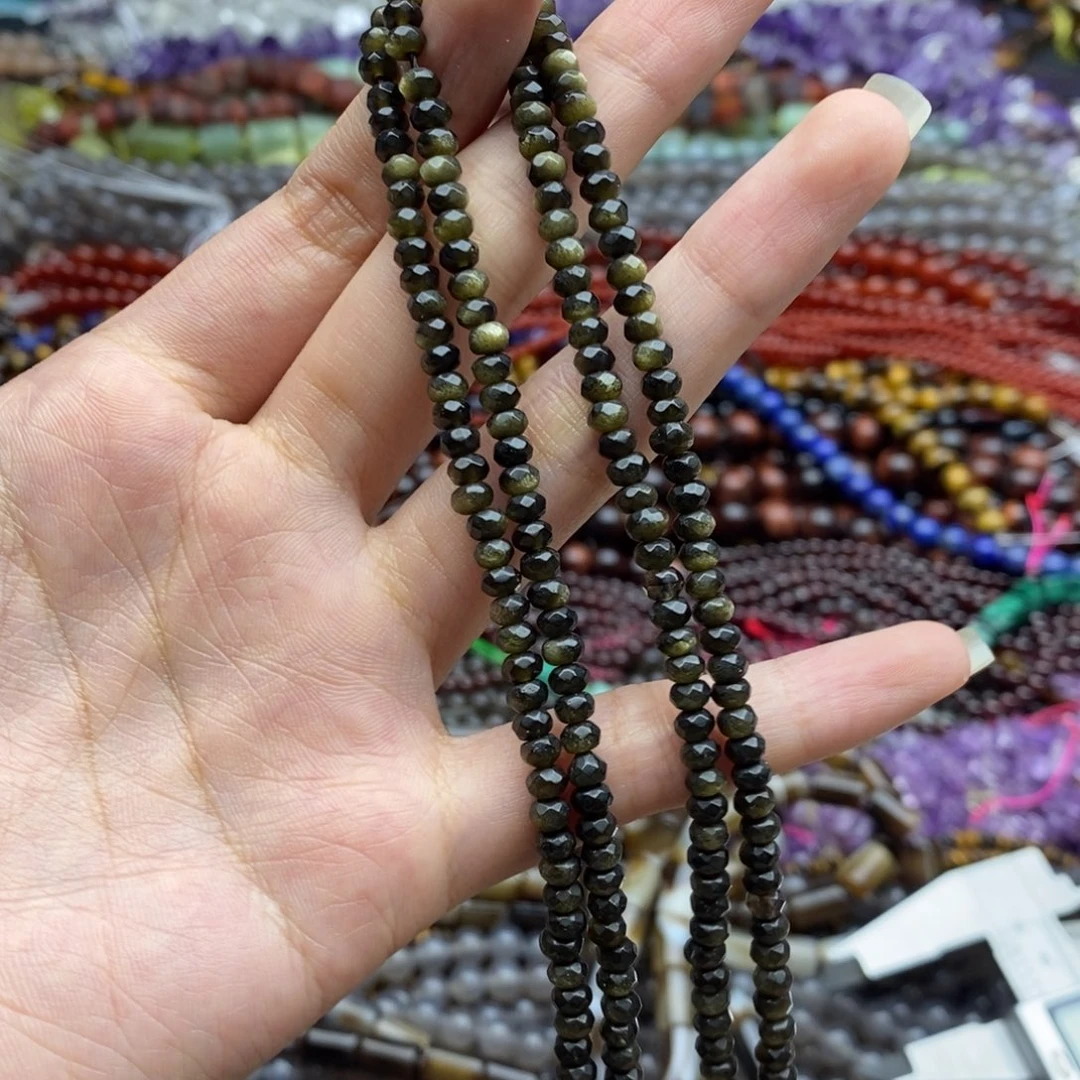 玛瑙/玉髓未镶嵌珠宝半成品一条纯天然金曜石切面隔片4mm