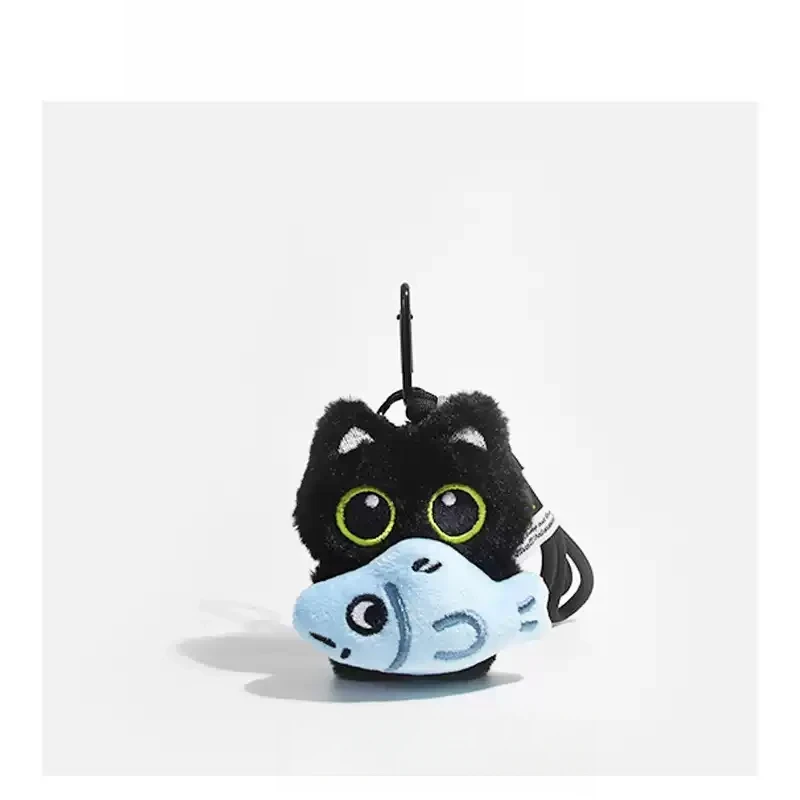 可爱呆萌围兜大眼黑猫情侣创意毛绒玩偶包挂件小白猫车钥匙扣GFV