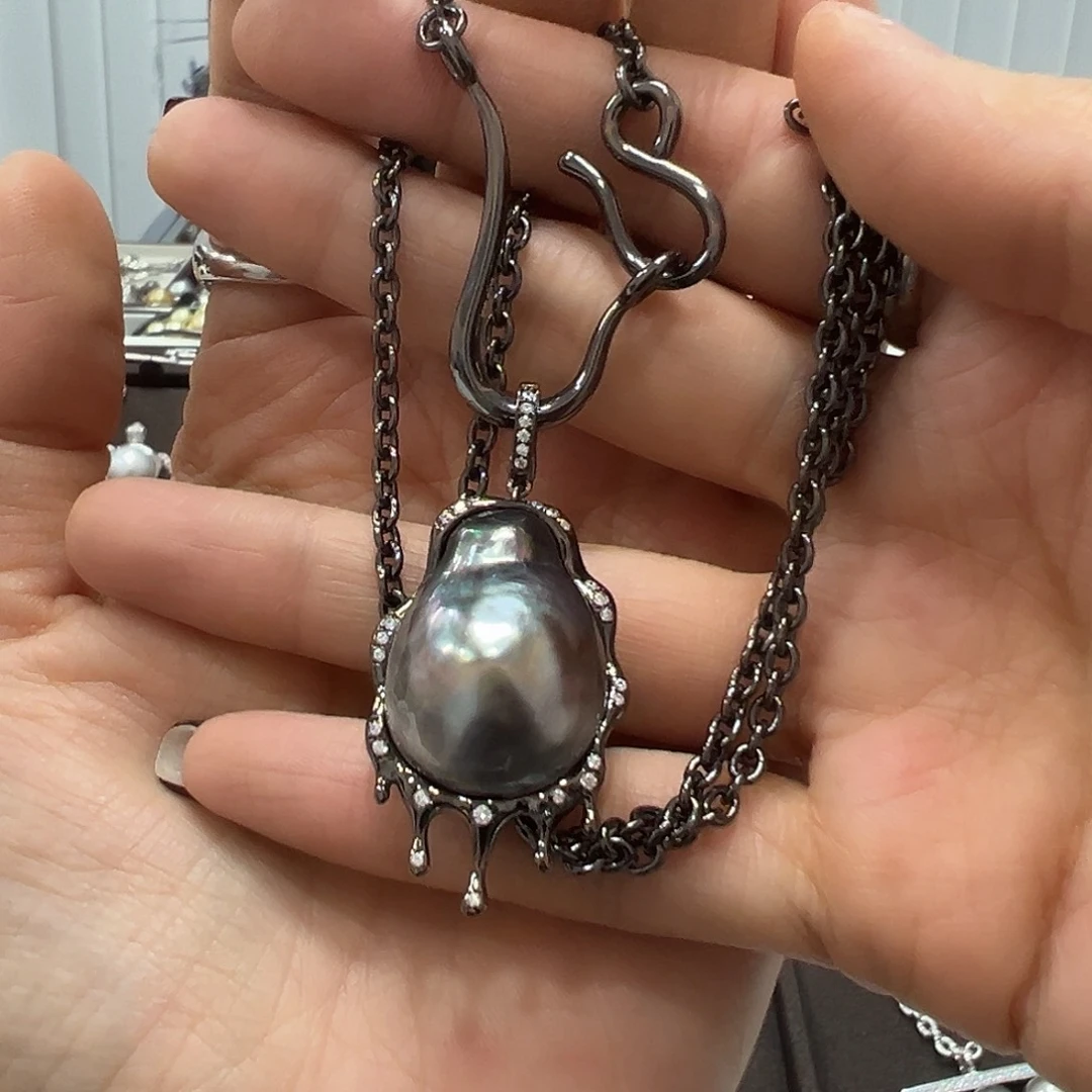 海水珍珠颈饰银S925镶嵌小*皮