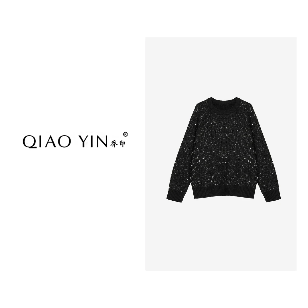 QIAO YIN"毛衣“时尚百搭冬季亮片女圆领设计师套头毛衣QY28913