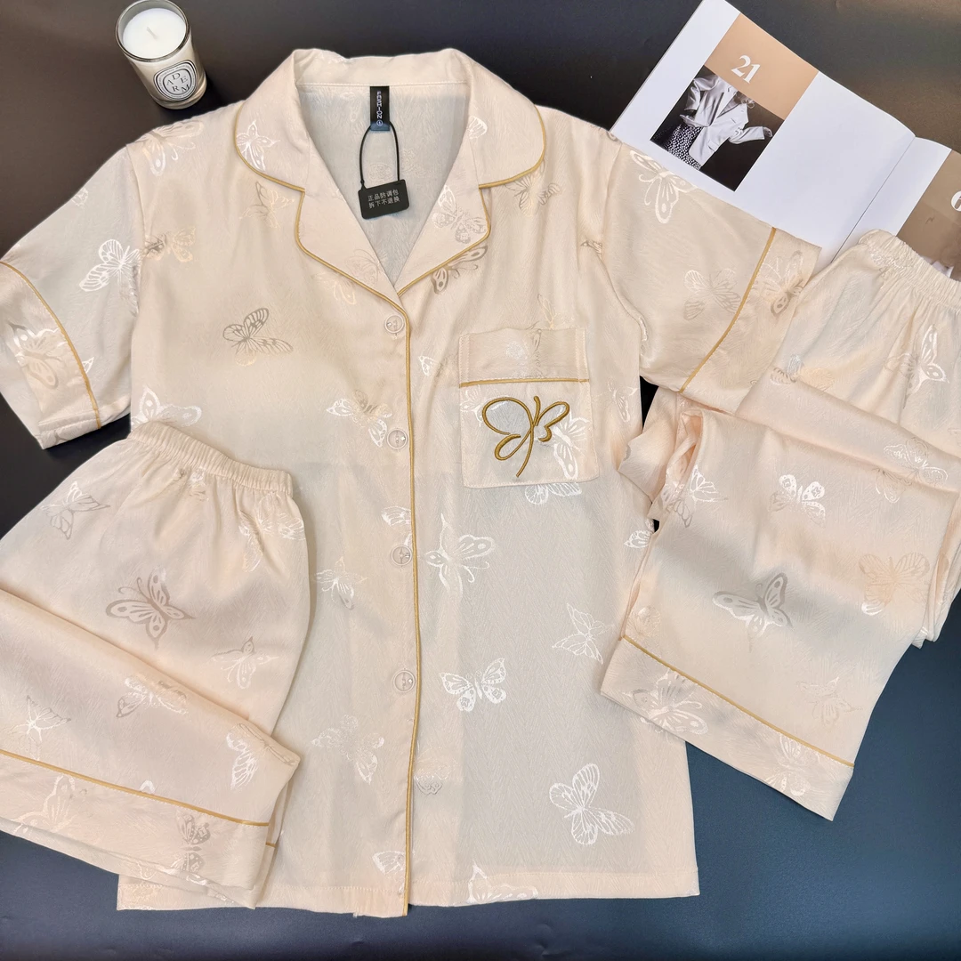 2号短袖【三件套】睡衣女士新款带胸垫短裤休闲舒适夏季家居服薄款
