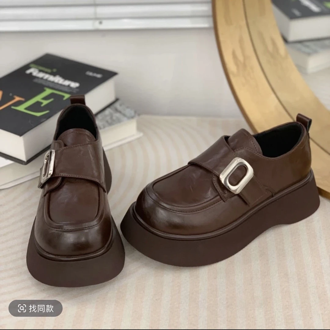 腹肌商乐福鞋学院风厚底小皮鞋女一脚蹬单鞋2025春秋季时尚百搭