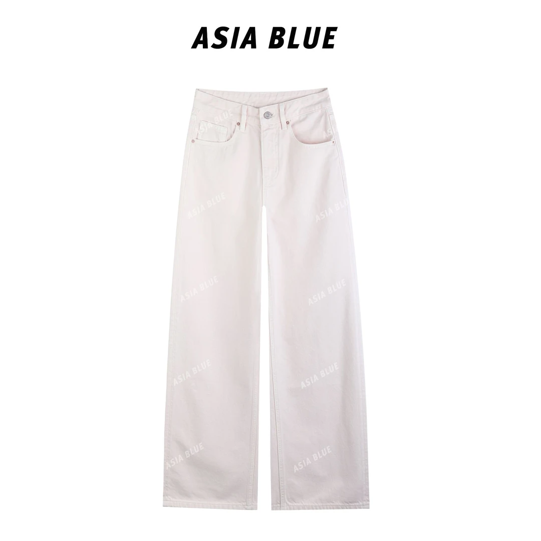 【ASIA BLUE】· 白桃 · 无弹水洗粉洋气百搭小阔腿牛仔裤AB5382