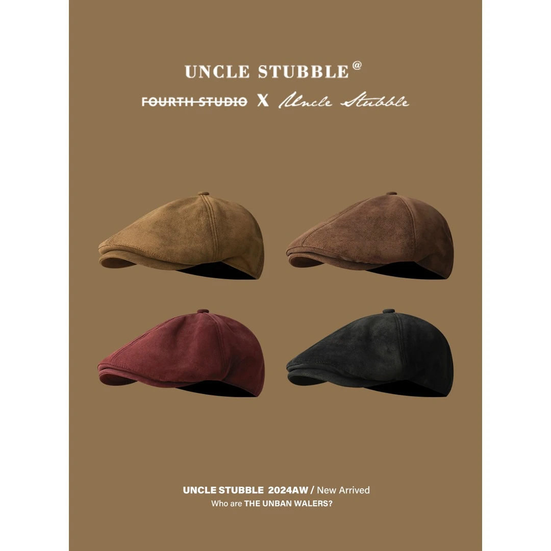 秋冬复古麂皮绒前进帽男女款纯色英伦风画家帽日系街头感报童帽子