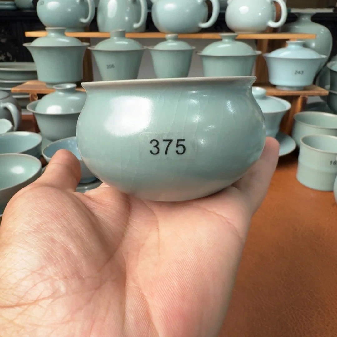 陶摆件375号微瑕仿古青绿风水缸杯蝉翼纹
