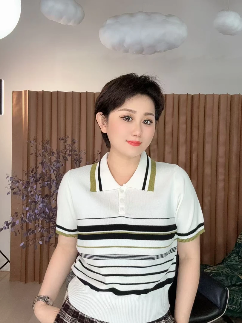 子韩推荐2025春季新款时尚通勤百搭简约条纹polo衫LPOW2061