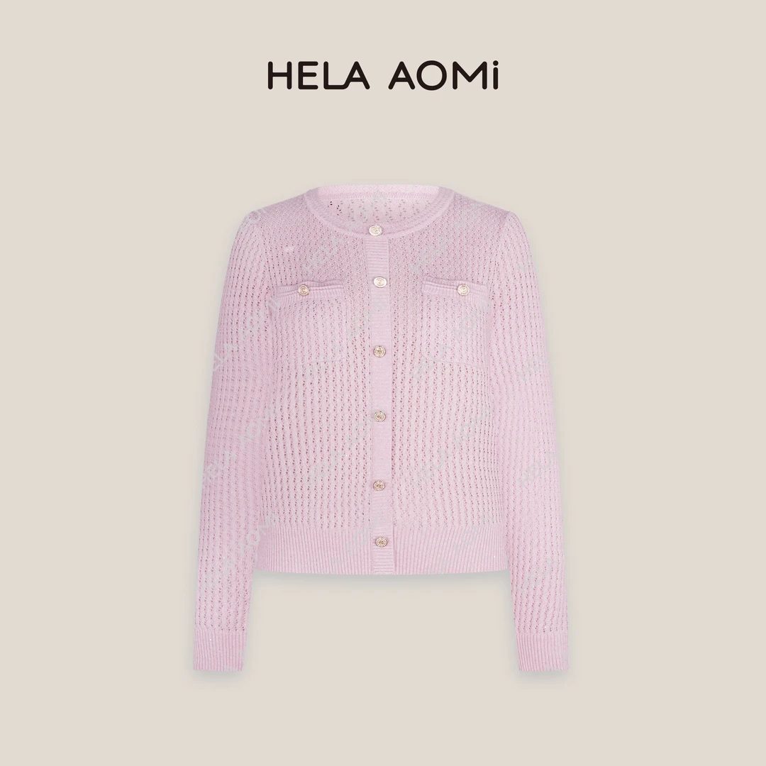 HELAAOMI “春日漫漫”镂空针织开衫圆领小香风气质上衣CY5AM31653