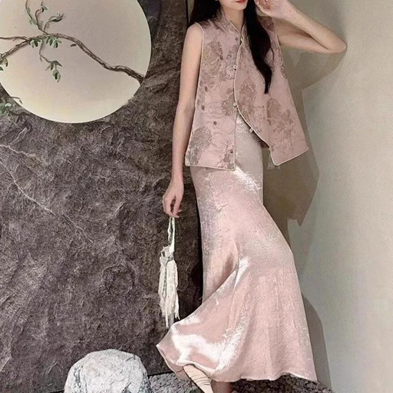 新中式女装国风清冷感坎肩马甲2025年夏季禅意绝美轻奢半身裙套装