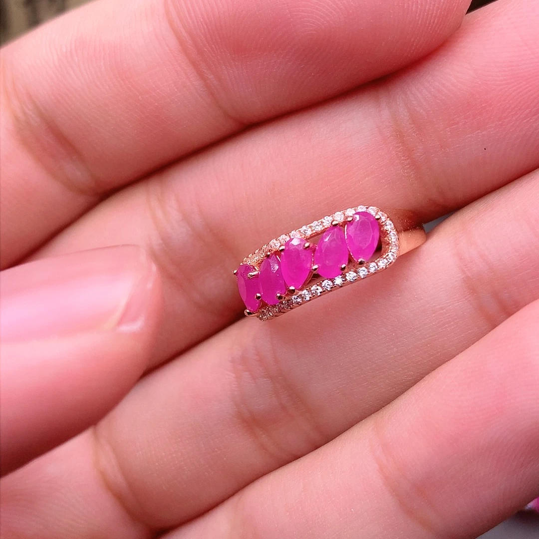 红宝石戒指银S925镶嵌