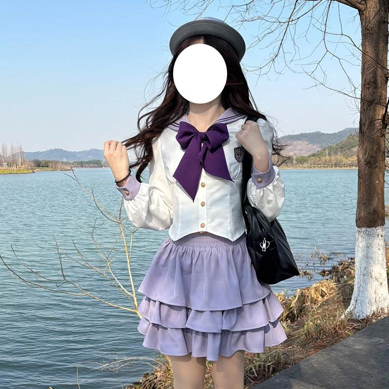 布丁熊原创jk制服学院风日系蛋糕裙水手服海军领长袖制服套装