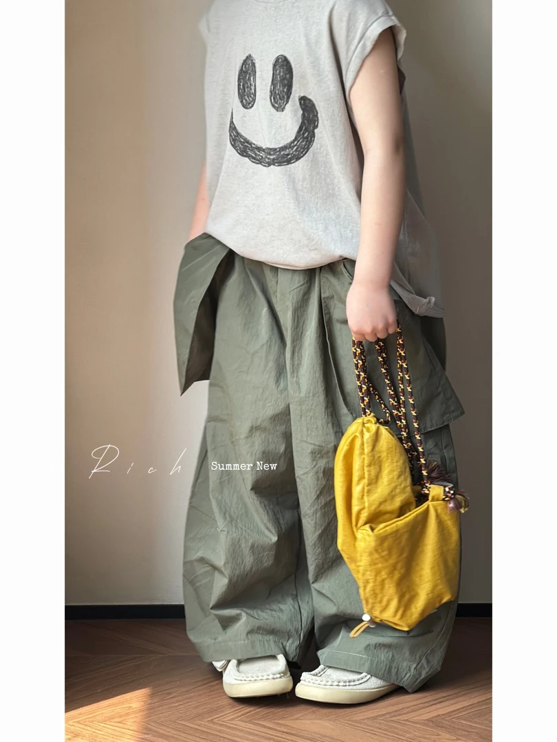 【现货】卤蛋童装【岛屿绿波】2025夏季绿色工装裤休闲裤男女童1269