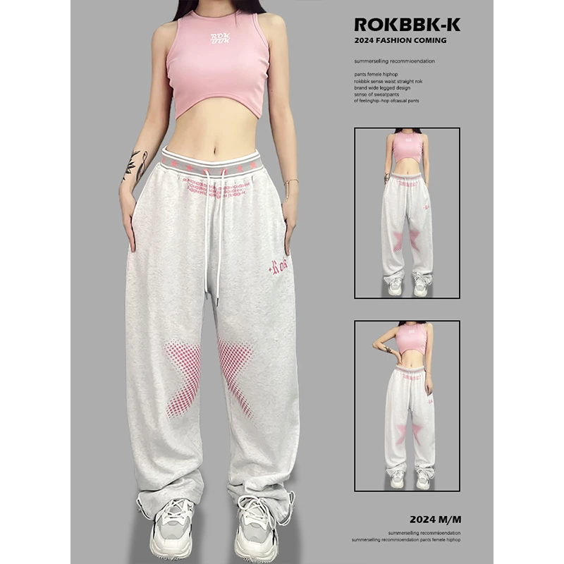ROKBBK-K/布韩街舞潮牌爵士hiphop五角心印花长裤跳舞运动女卫裤