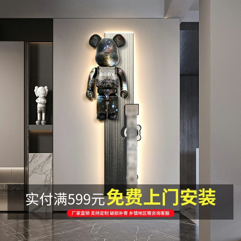 卡通暴力熊客厅玄关装饰画轻奢高级感led灯画入户走廊过道墙挂画