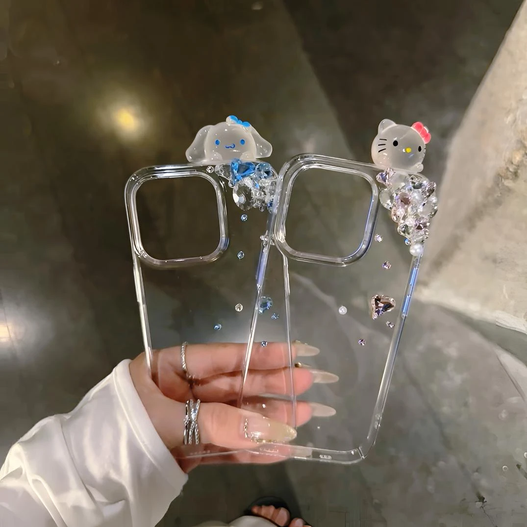 夜光KT玉桂狗闪钻适用于苹果iPhone16promax手机壳15高透13名媛风