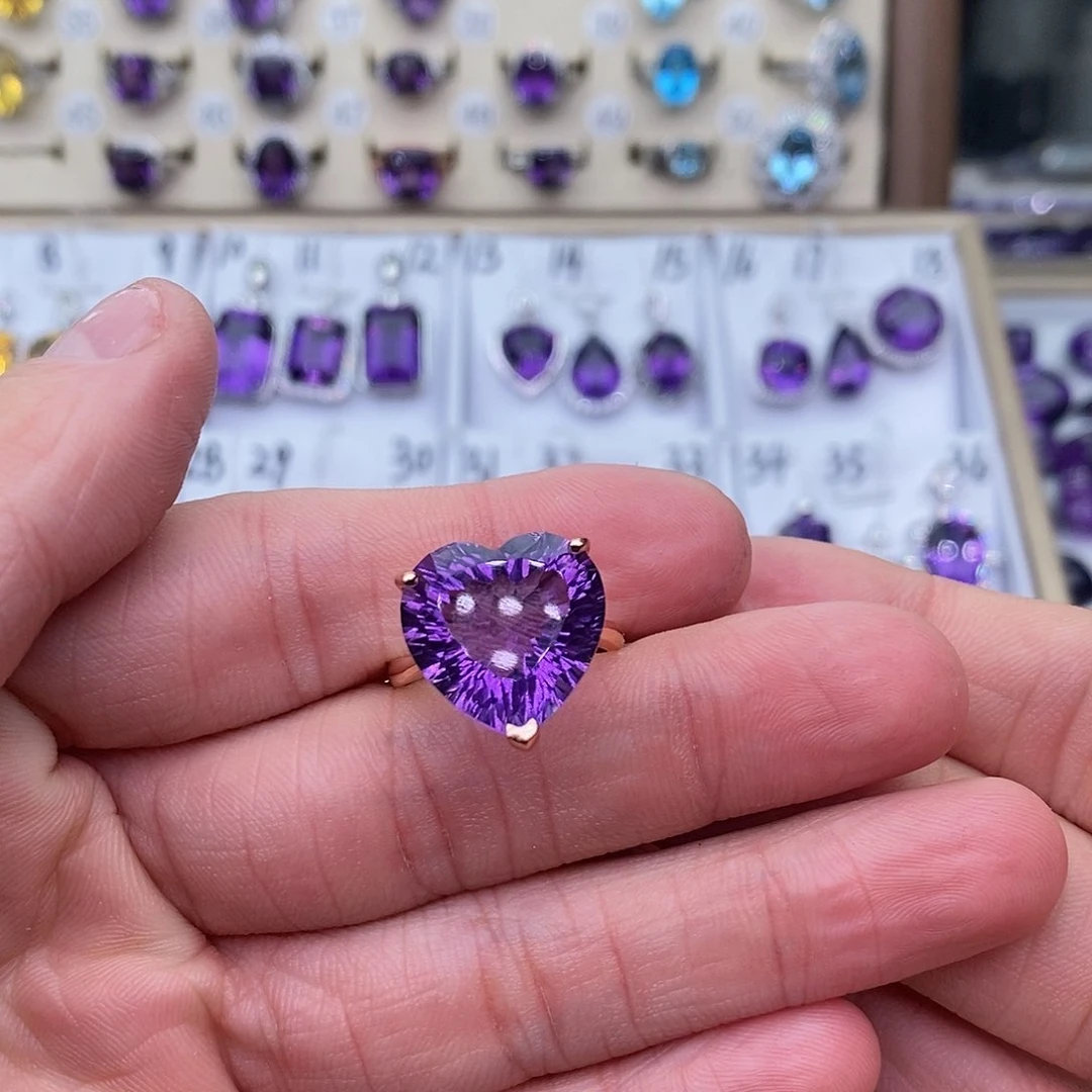 紫晶纯天然无优化紫水晶假一赔万银S925镶嵌