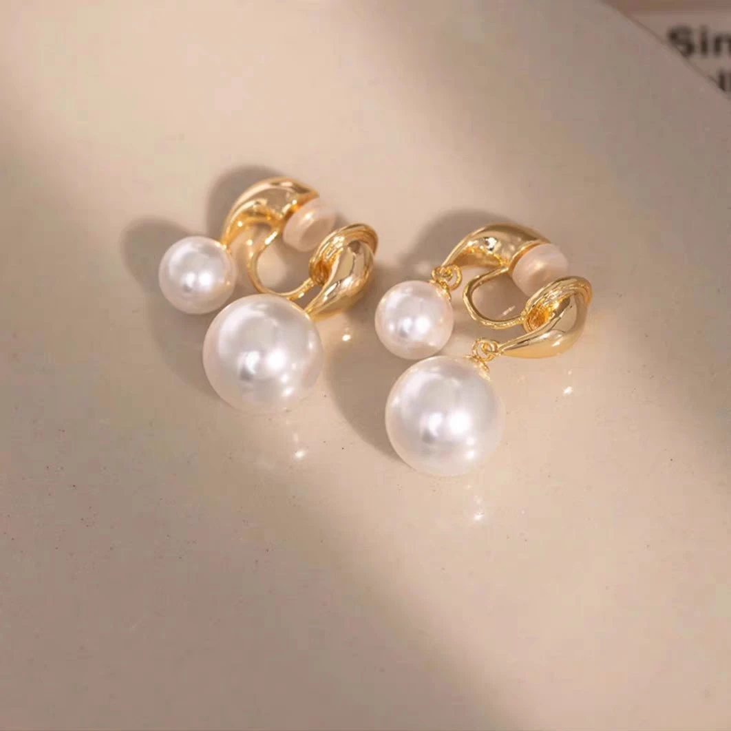 铜合金耳饰 「大珠小珠」一款两戴仿珍珠耳钉法式高级感耳夹无耳洞