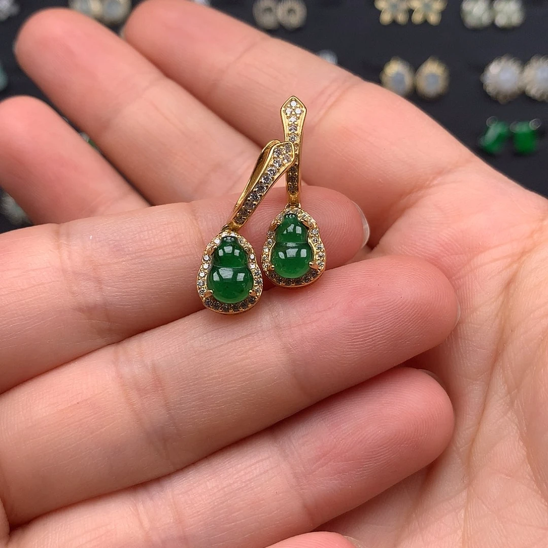 翡翠银S925镶嵌耳饰耳饰925