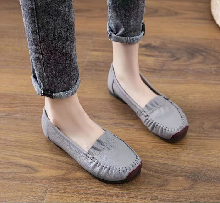 11388头层牛皮真皮软底单鞋软面舒适浅口皮鞋牛筋底妈妈大码鞋