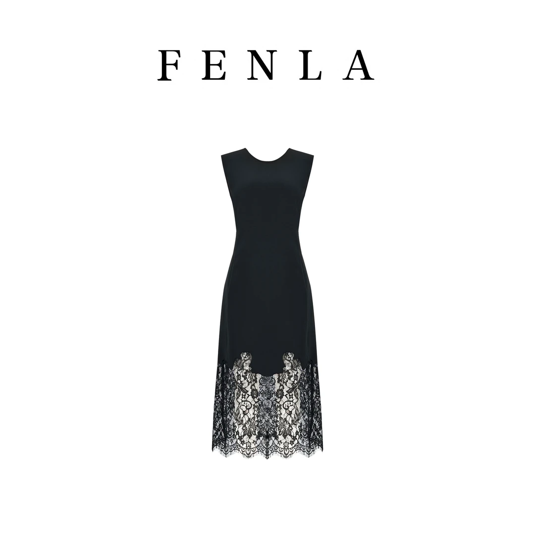 【惠姐私服】时尚洋气百搭圆领无袖拼接网纱连衣裙 83701