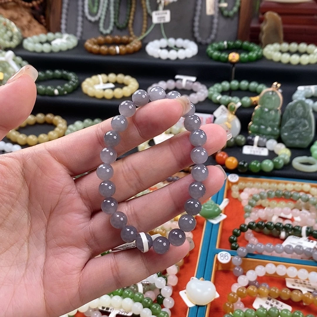 和田玉手链 8MM未镶嵌烟紫