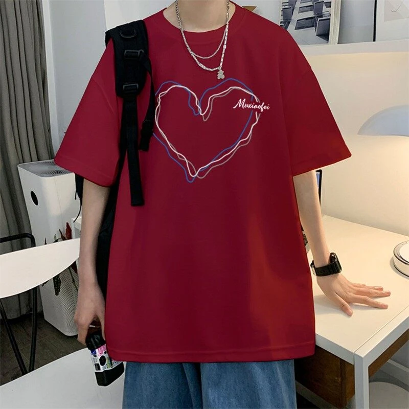 原宿风短袖男装T恤ins潮牌潮流百搭宽松休闲个性印花简约套头