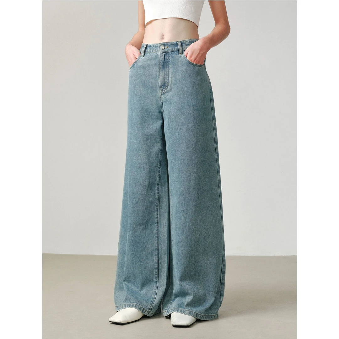 MARIUS"银河牛仔"喷银工艺宽松百搭挺括有型亮闪直筒牛仔裤