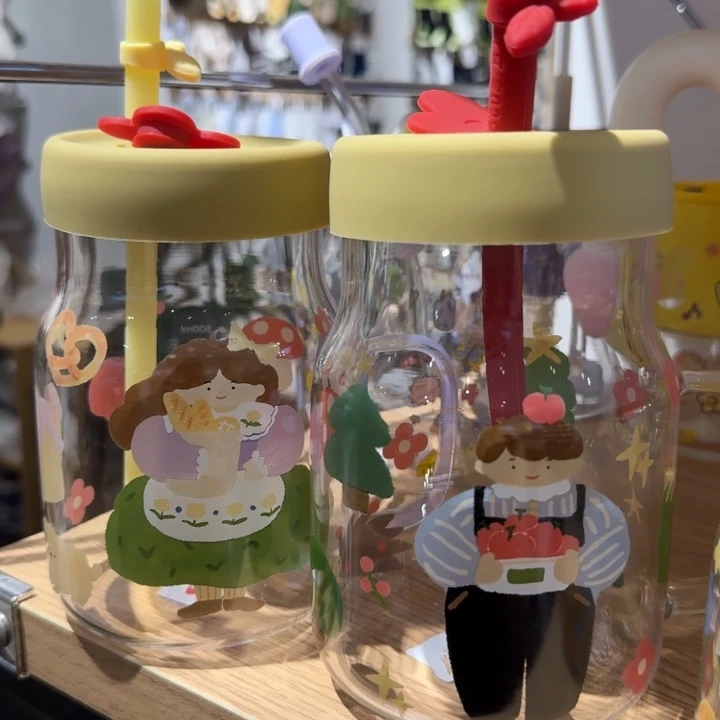 陶瓷蓝莲花高硼硅玻璃吸管杯