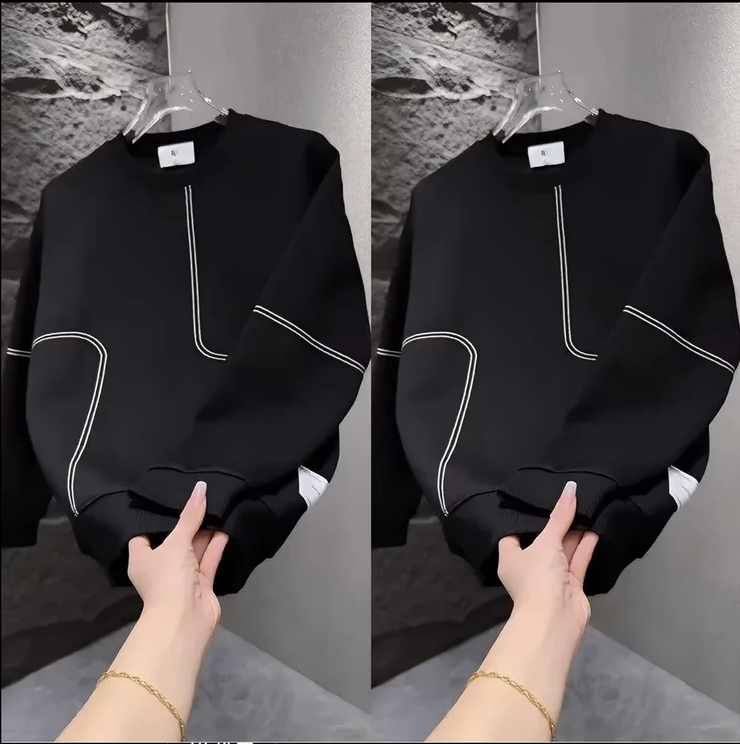 2025秋季新款潮流时尚百搭休闲上衣男士长袖简约明线圆领套头卫衣