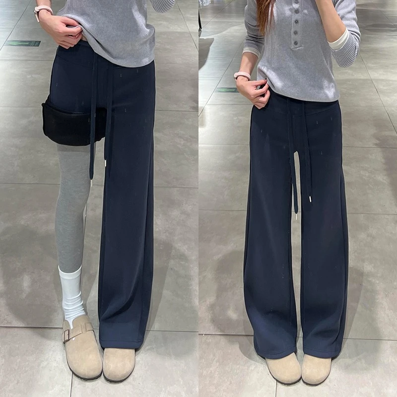 窄版糯米裤女2025年秋冬季加绒新款羊毛阔腿裤高腰宽松显瘦休闲裤