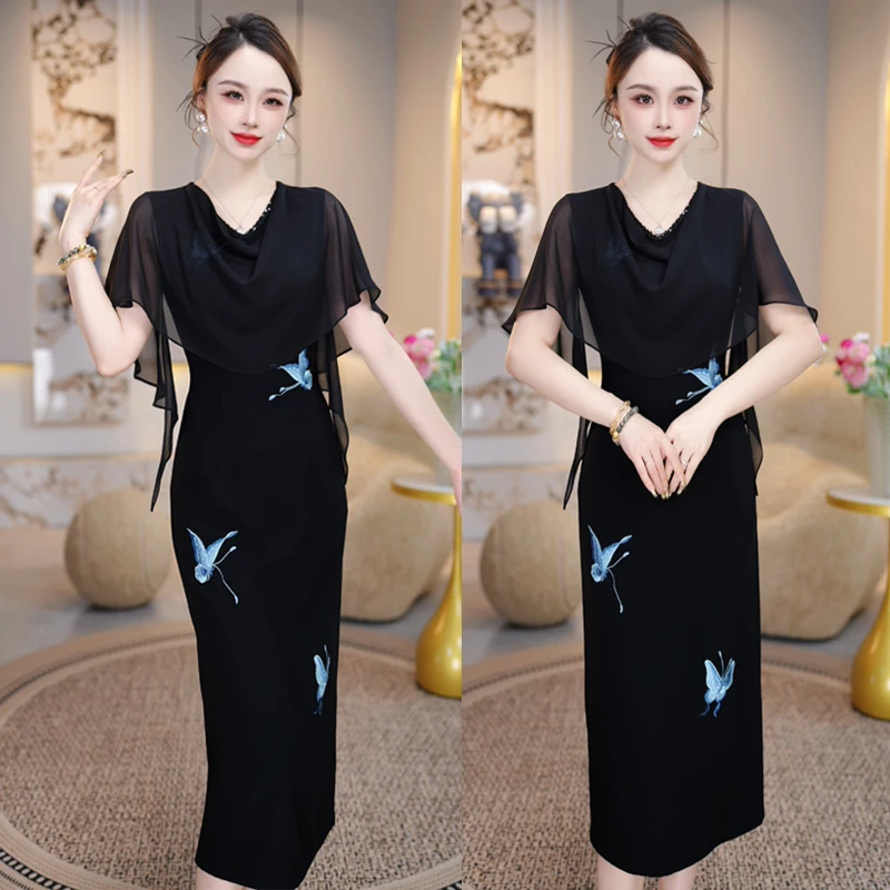 【花间蝶影】连衣裙夏季2025年新款收腰显瘦气质高贵上档次A字裙