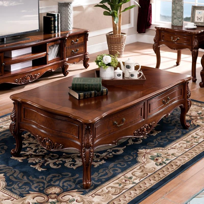 美式实木茶几仿古雕花高贵典雅小户型家具客厅