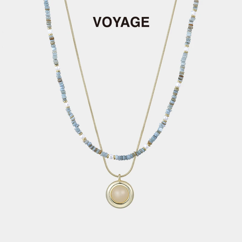 铜仿珍珠项链 串珠双层项链女甜酷锁骨高级轻奢小众配饰蓝色秋冬