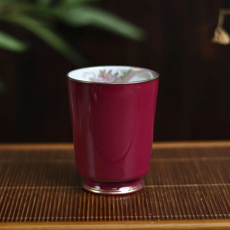 斋居 玫瑰红粉龙描金可乐杯（华隐S0702）