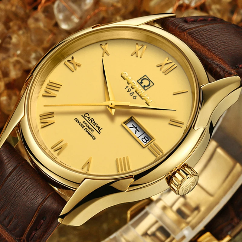 【zzw】嘉年华CARNIVAL全自动机械手表男士防水商务百搭皮带8623