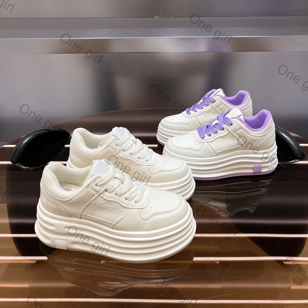 【云朵泡泡】小白鞋女2025春季新款小个子厚底增高系带休闲运动板鞋