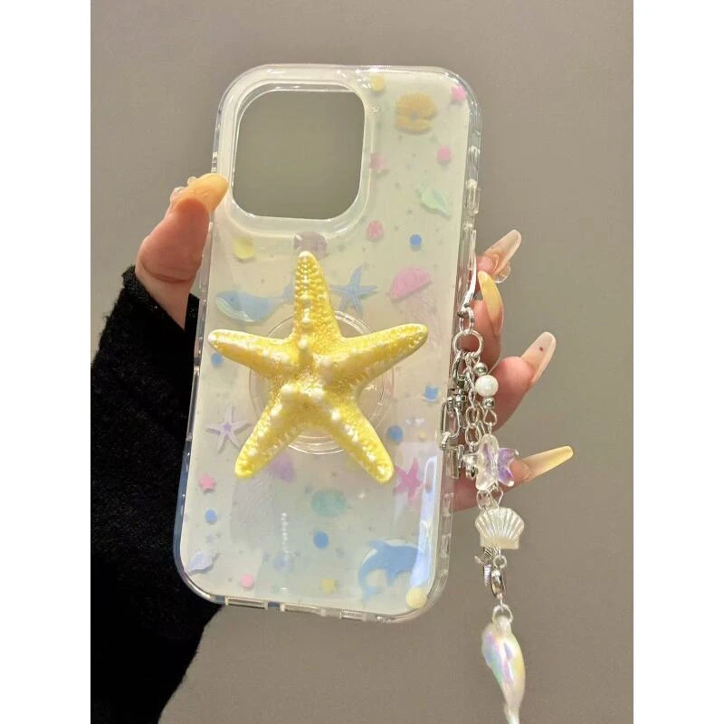 唯美小清新海底蓝鲸鱼镭射白海豚挂件iphone16promax苹果15手机壳