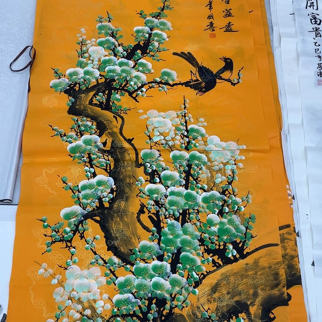 国画国画作品书法作品原稿四尺竖翡翠梅花