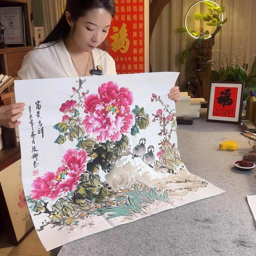 国画张娜老师牡丹斗方