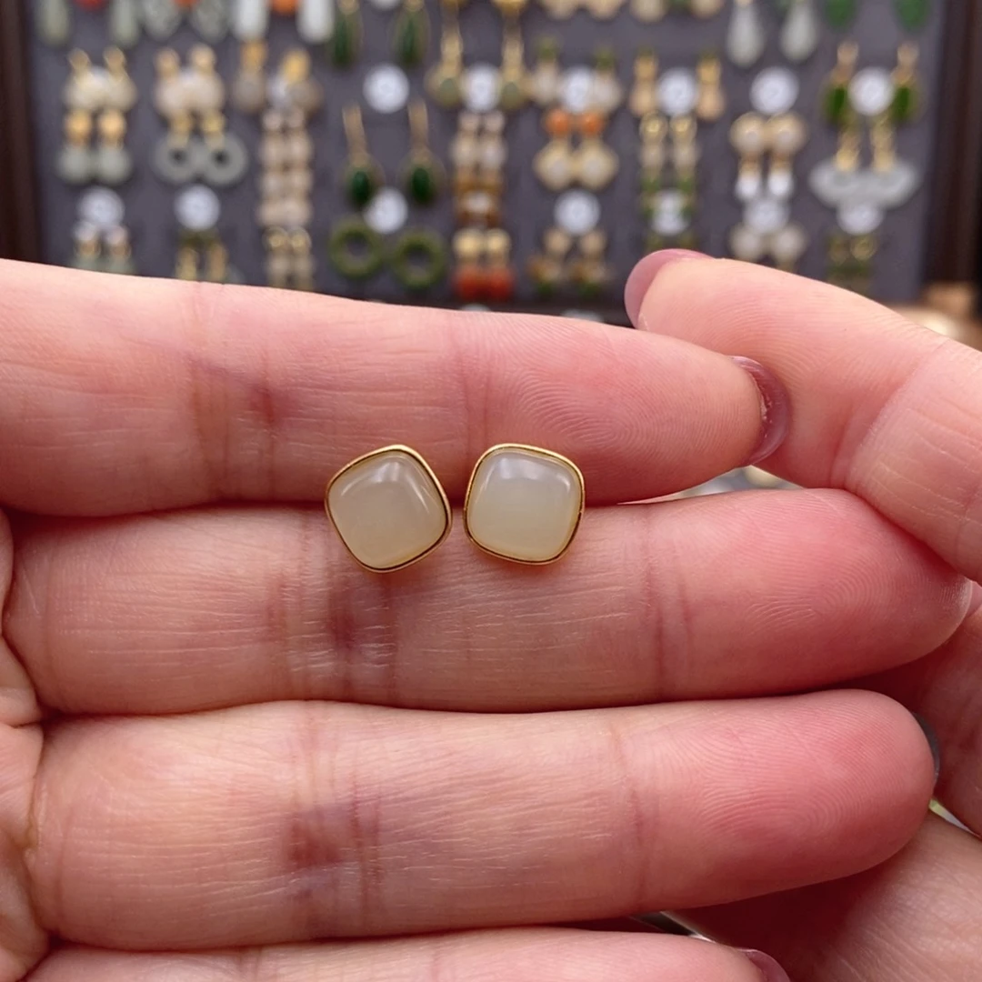 银S925镶嵌和田玉耳饰