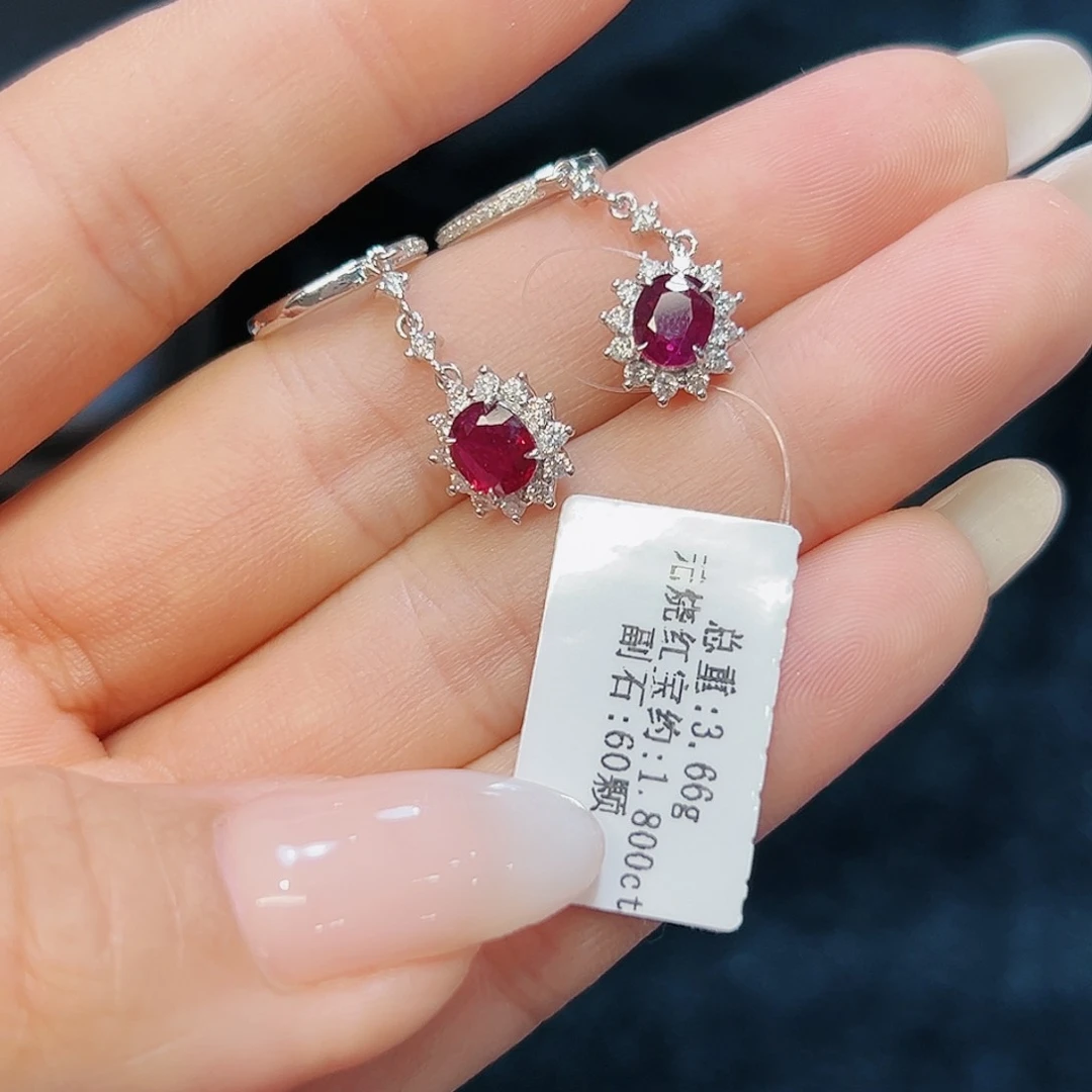 耳坠18K金镶嵌红宝石