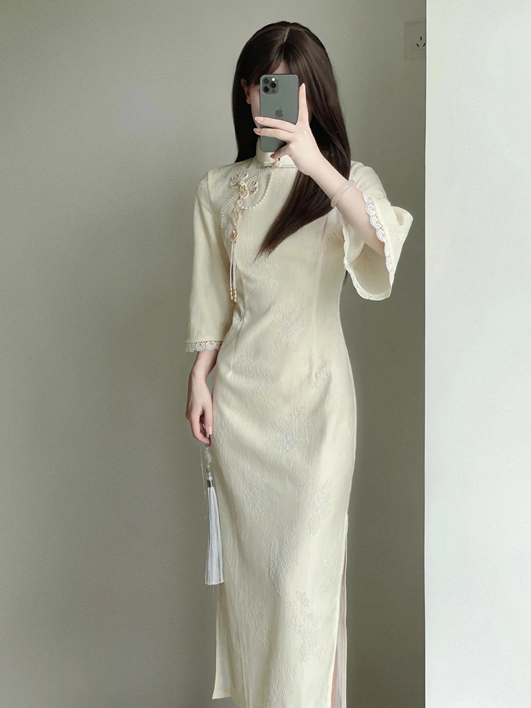 复古旗袍倒大袖连衣裙年轻款2025夏季改良少女修身气质日常新中式