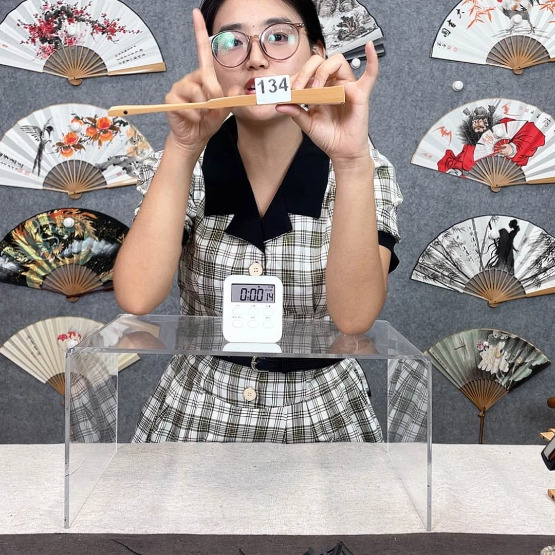 国画8寸水磨玉竹-纯手绘-文玩扇骨（默认粘好）